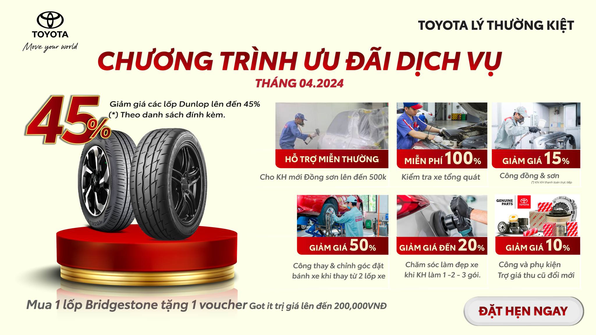 VI VU ĐÓN LỄ - ƯU ĐÃI DỊCH VỤ HẤP DẪN THÁNG 4 TẠI TOYOTA LÝ THƯỜNG KIỆT